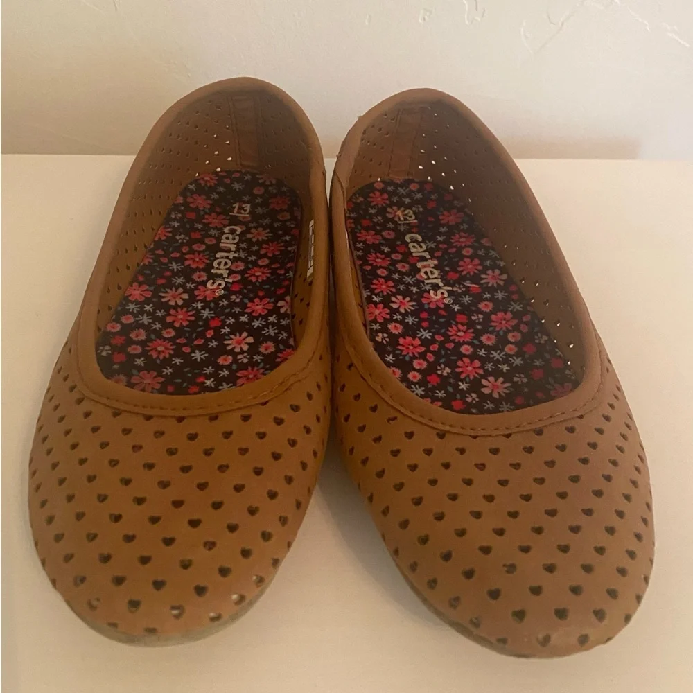 Carter's Tan Perforated Heart-Detail Slip-On Flats